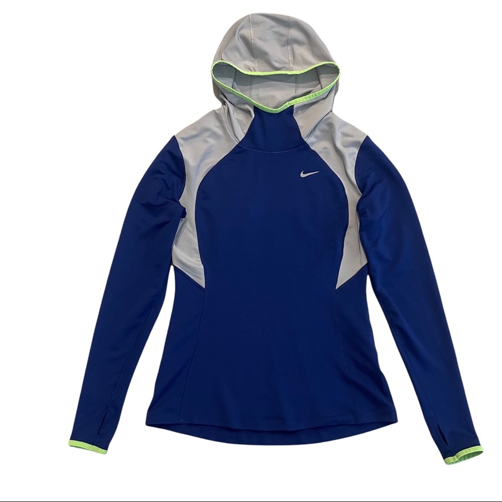 NIKE RUNNING DRI-FIT Lightweight Blue and Gray Pullover Stretchy Hoodie Size M